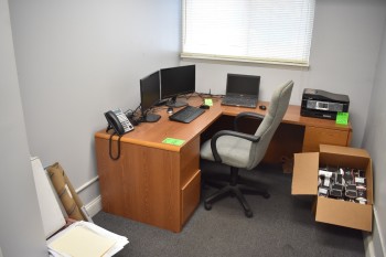 Executive Desk, Chair & Corkboard