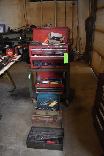 Lot of CraftsmanTool boxes w/ contents, Steel Rolling Cart