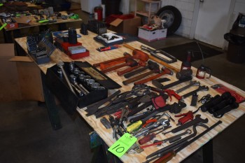 Table w/ Misc. Drills, Drill Bits, Hand tools