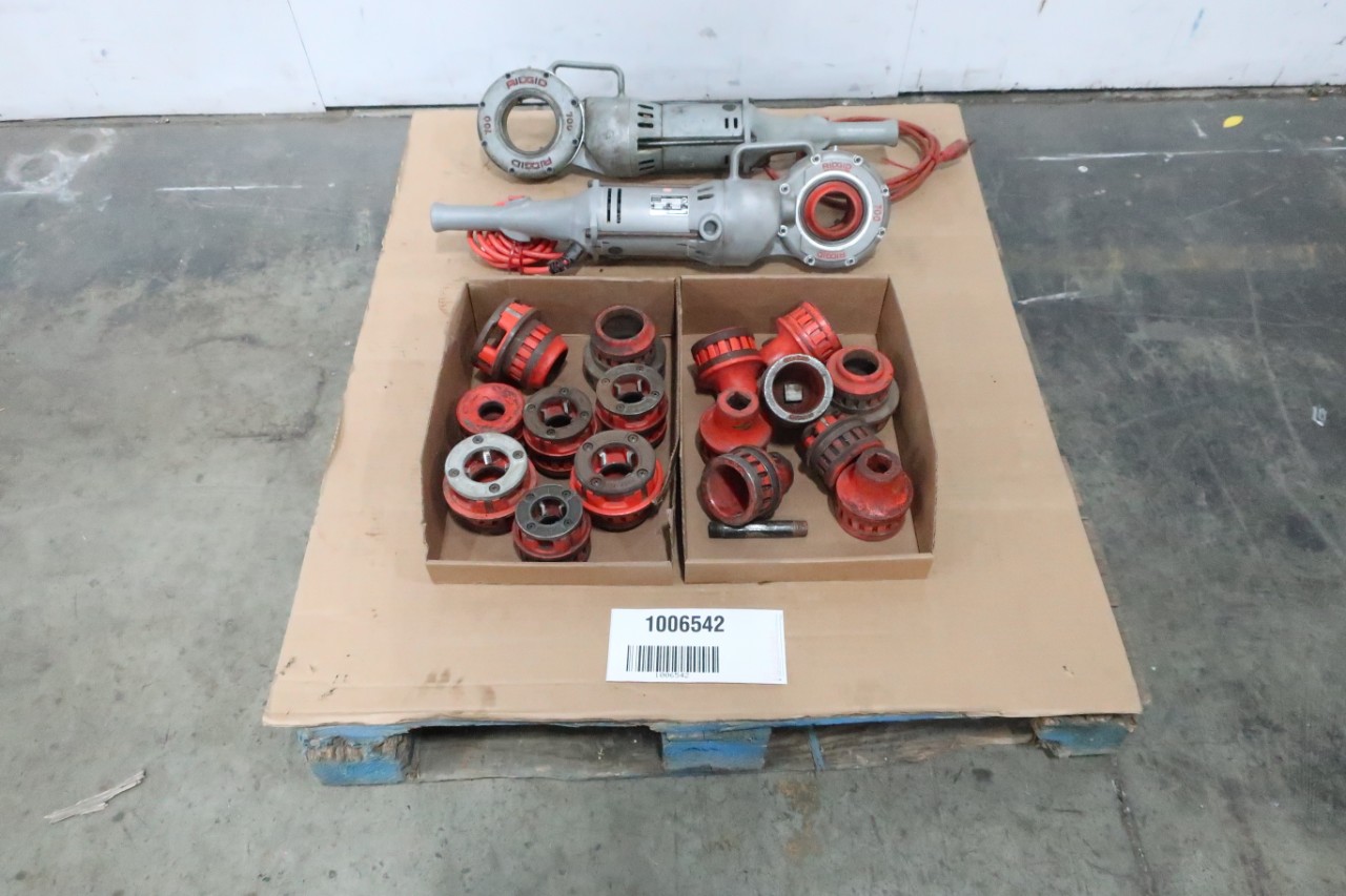 2 RIDGID 700T2 PORTABLE PIPE THREADING MACHINES AND ASSORTED DIE HEADS