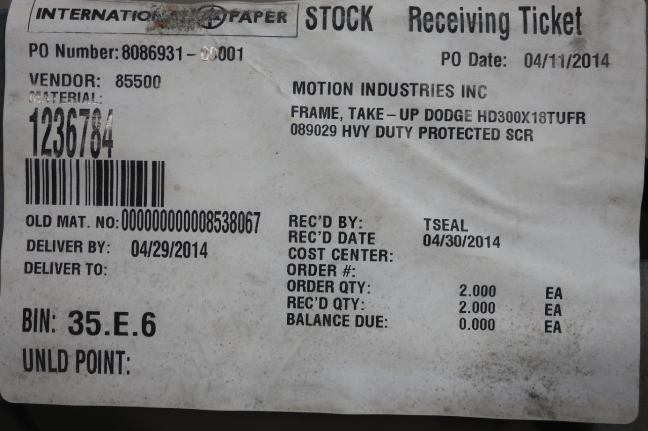 LOT OF 2 DODGE HD300X18TUFR HEAVY DUTY TAKEUP FRAMES