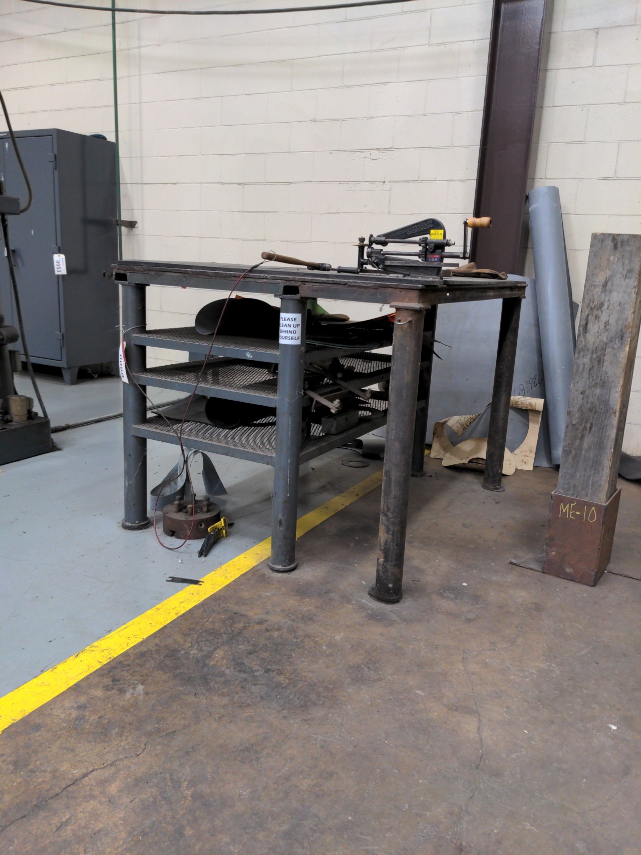 Steel work table with Allen Gasket cutter