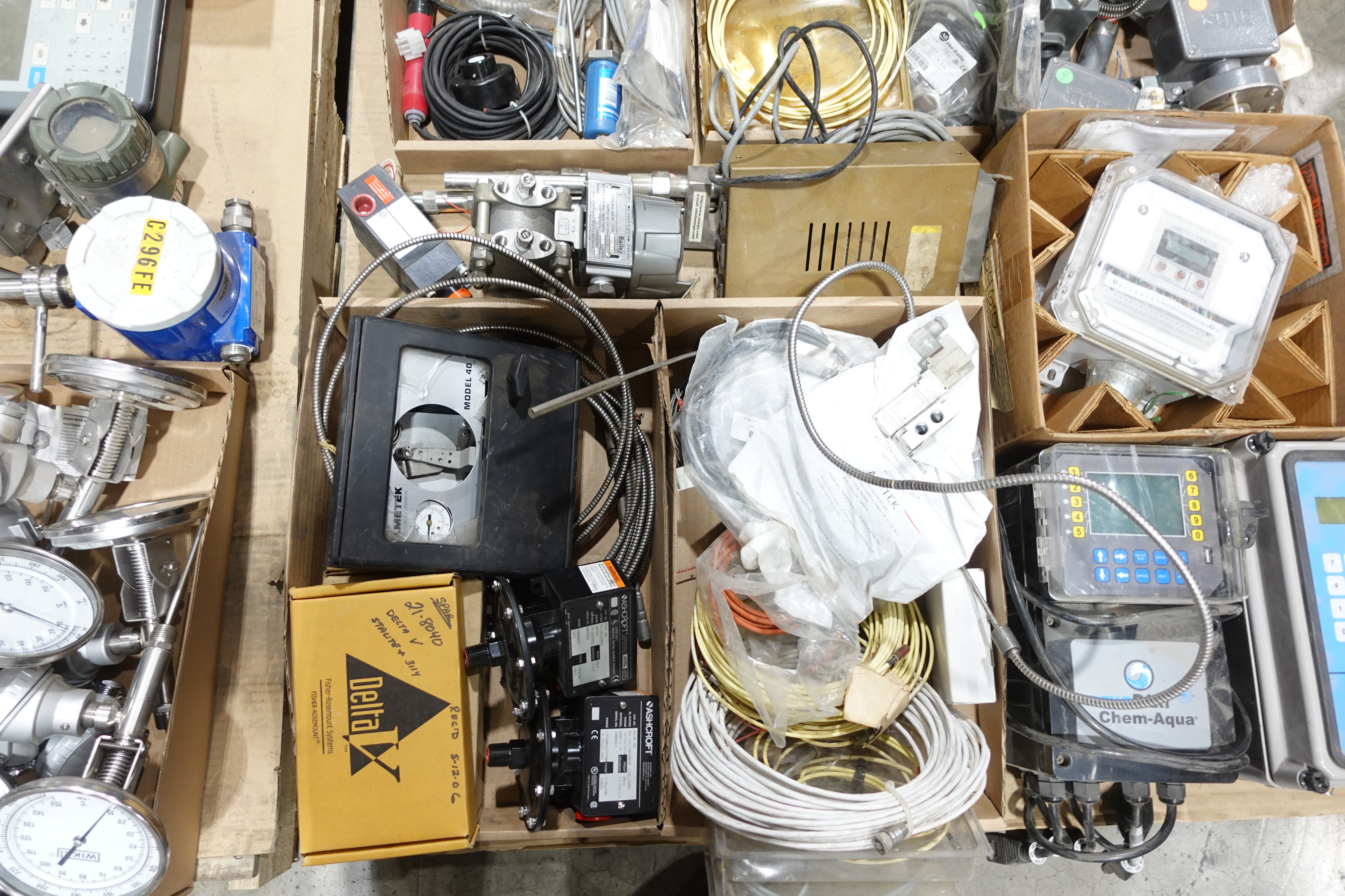 4 PALLETS OF ASSORTED INSTRUMENTATION, DELTA V, DWYER, HONEYWELL, HACH ...